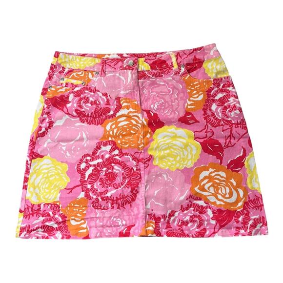 Lilly Pulitzer Dresses & Skirts - Lilly Pulitzer Winner's Circle bright whimsical rose floral denim skirt size 10